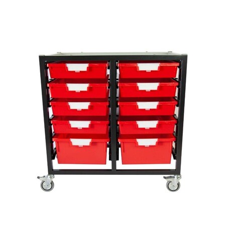 Storsystem Commercial Grade Mobile Bin Storage Cart with 10 Red High Impact Polystyrene Bins/Trays CE2101DG-8S2DPR